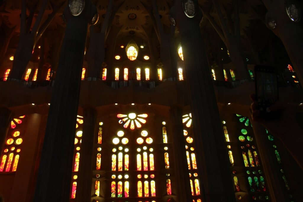 Stained glass light inside the Sagrada Família, Barcelona