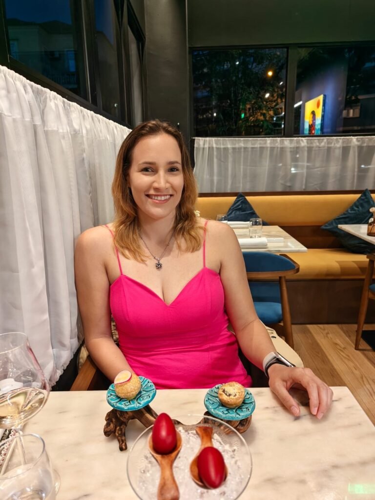 Bea at dinner in Portugal, September 2024